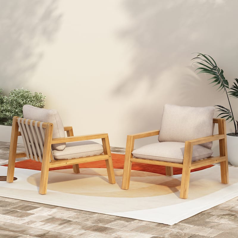 Christopher Knight Home- Ramsey Outdoor Acacia Wood Club Chair - 2 Piece - Light Teak+Beige Rope+Beige Cushion