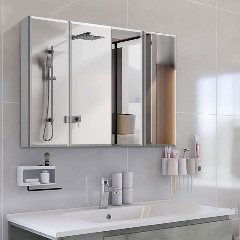 36x26 inch Aluminum Bathroom Medicine Cabinet Adjustable Glass Shelves Waterproof,Rust-Resist Recess,Surface Mount Installation