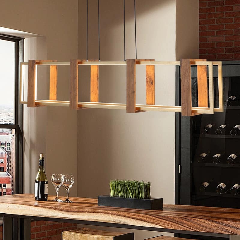 40 in. LED Rectangular Wood Chandelier Modern Pendant Light Fixture Dimmable Kitchen Chandeliers for Dinning Room