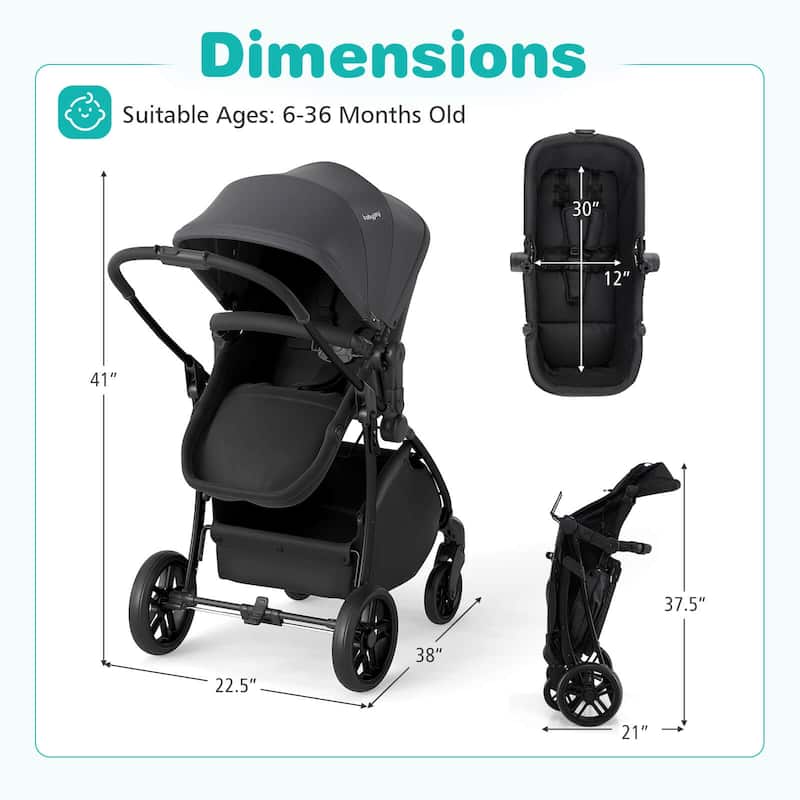 Babyjoy 2 in 1 Baby Stroller Folding High Landscape Pushchair with - See Details