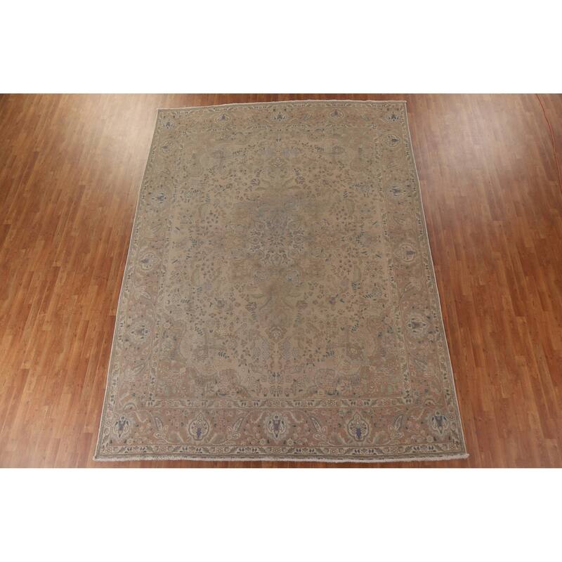 Distressed Tabriz Persian Vintage Rug Handmade Oriental Wool Carpet - 9'6" x 12'9"