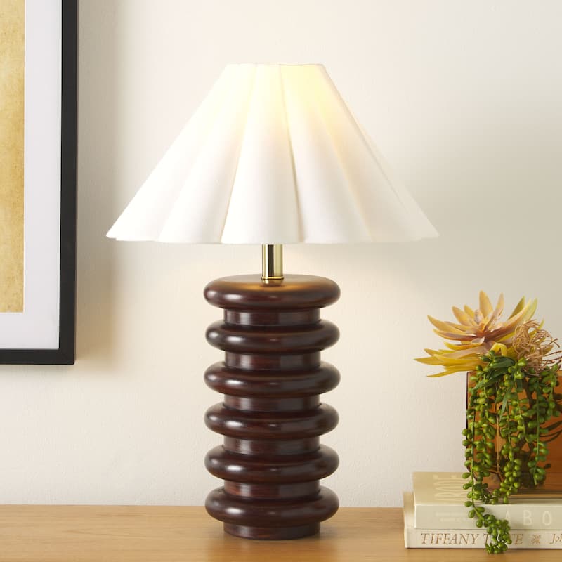 SAFAVIEH Renata 23-inch Wood Table Lamp with Pleated Shade - 16"W x 16"D x 23"H - Walnut