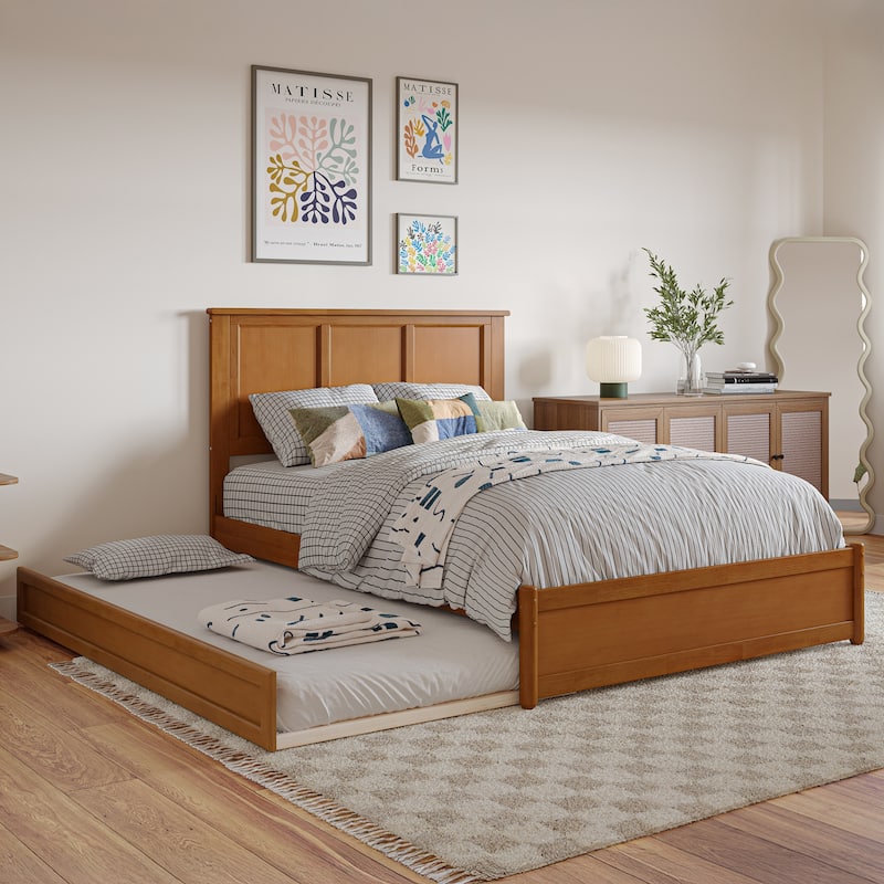 Felicity Platform Bed with Panel Footboard and Twin Trundle - Light Toffee - Full