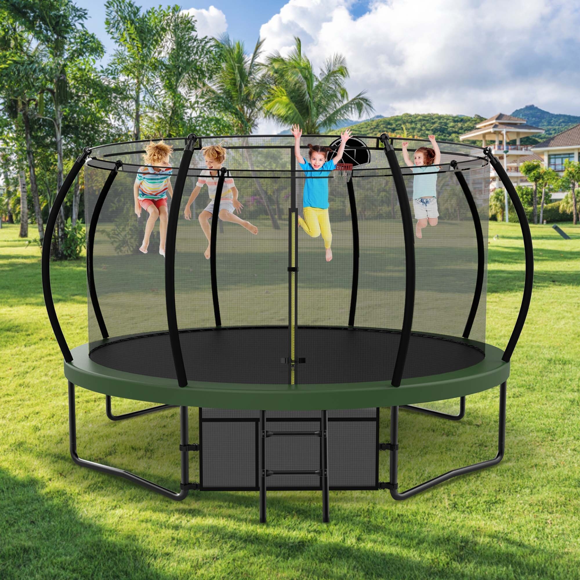 15FT Trampoline With Enclosure Outdoor Recreational Trampolines - Bed ...