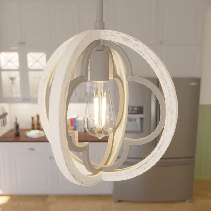 Hunter 12" Gablecrest 1 Light Pendant - Kitchen Island, Dining Room - Modern Farmhouse, French Country, Distressed - Painted Concrete and Rustic White
