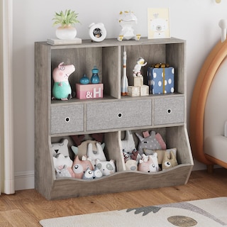Kids Toy Storage Organizer, Kids Bookshelf with 2 Bookshelfs, 3 Removement Drawers and 2 Cubbies