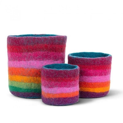 Set Of 3 Rainbow Stripe Wool Felt Insert Planter