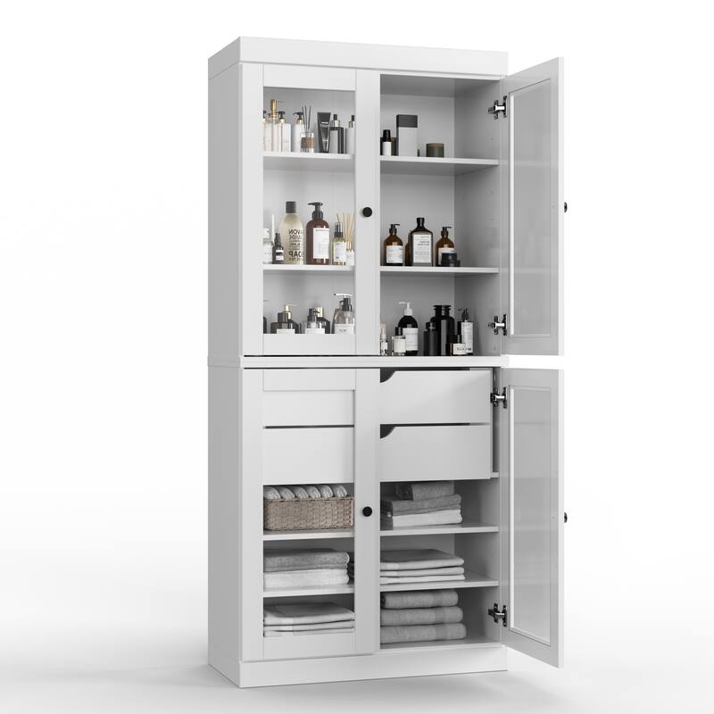 Palace Imports 100% Solid Wood 32" Bathroom Cabinet with Clear Glass Doors, 2-Drawers and Adjustable Shelves