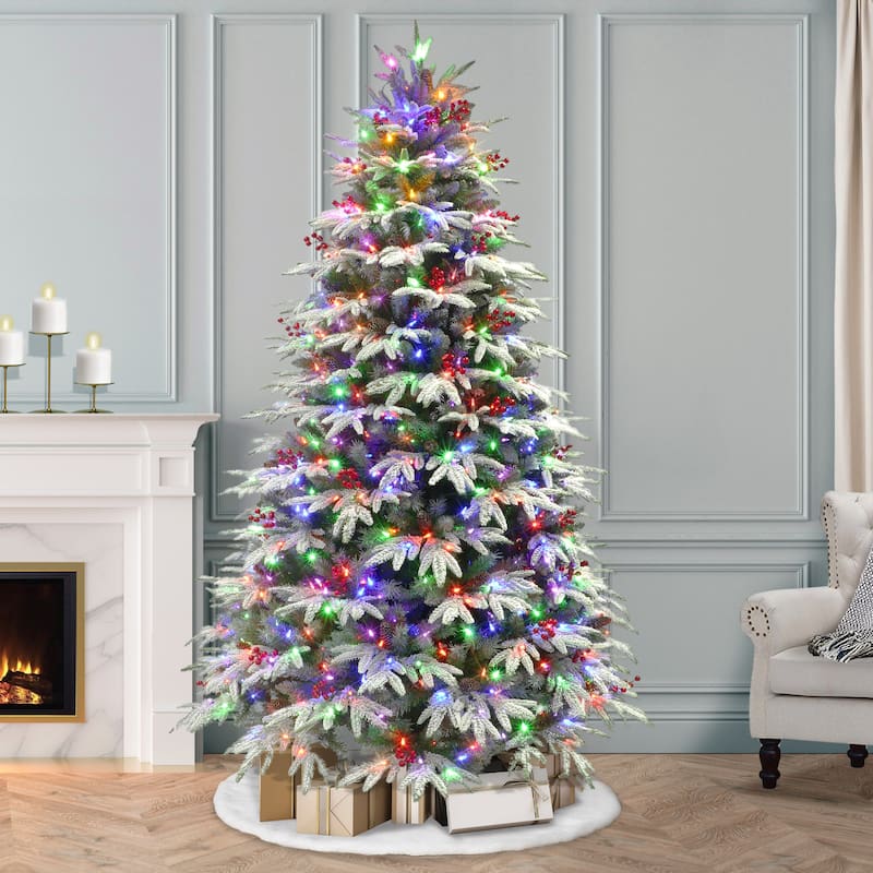 Puleo International 7.5 ft. Pre-lit Flocked Halifax Fir Artificial Christmas Tree