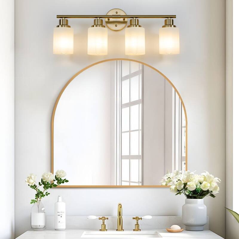 24" Modern 4-Light Vanity Wall Sconce, with Frosted Glass Shades for Bathroom or Hallway Lighting (No Bulbs)