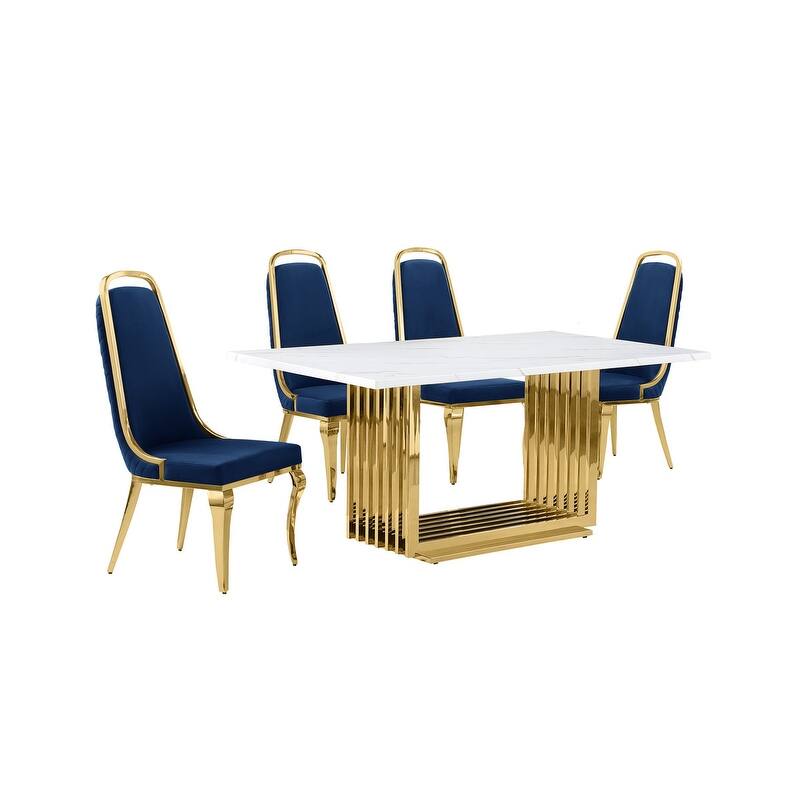 Best Quality Furniture D310/1-SC310-7 Dining Set with 68" White Marble Top