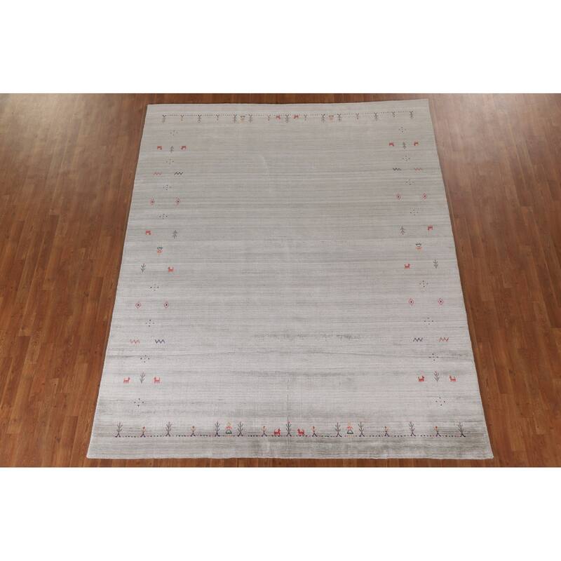 Tribal Beige Gabbeh Indian Area Rug Handmade Wool Carpet - 7'10"x 9'9"
