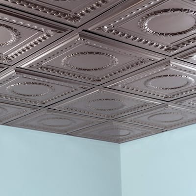 FASÄDE Rosette Decorative Vinyl 2ft x 2ft Lay in Ceiling Panel in Brushed Nickel (5 Pack)