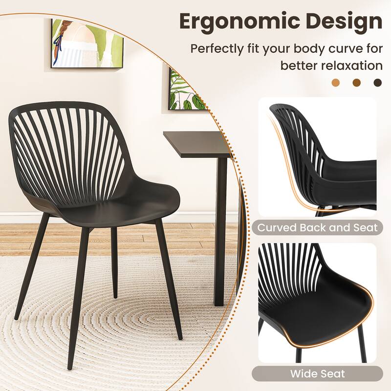 Gymax Plastic Dining Chair Set of 4 w/ Metal Legs Cutout Backrest