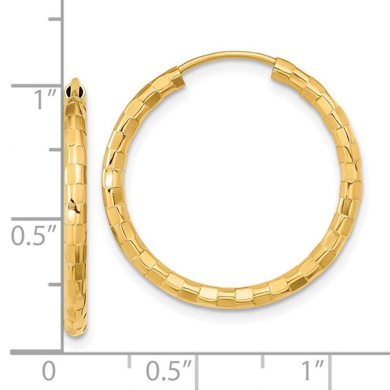Curata 14k Yellow Gold Polished Faceted 2.5x24mm Endless Hoop Earrings