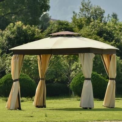 11.8x11.8''Soft Top Patio Gazebo Tent Garden Canopy for Patio,Brown