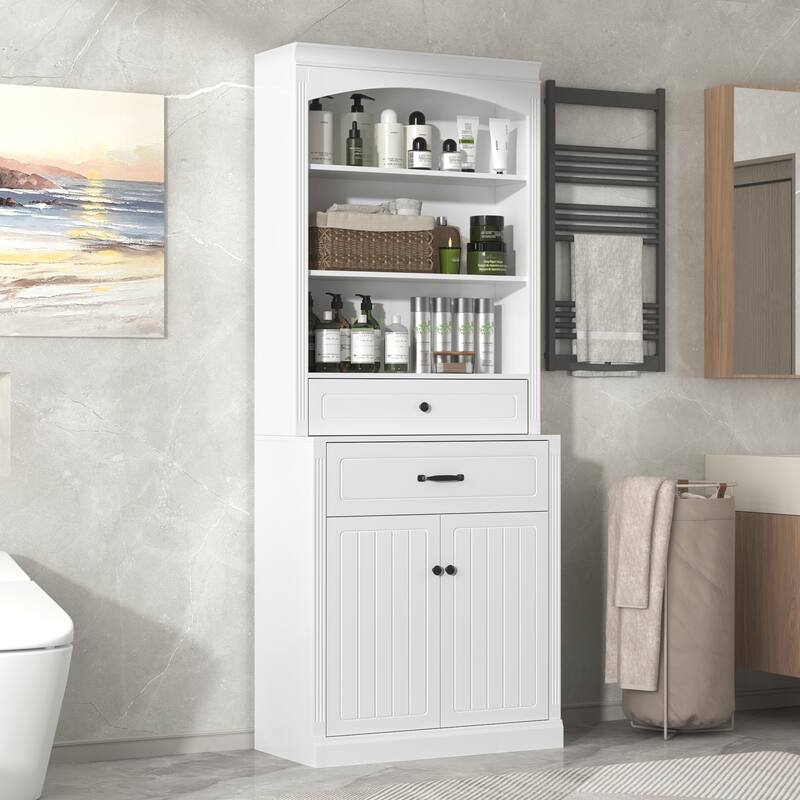 Versatile Bathroom Cabinet with Multiple Storage Options and Durable Construction - White - Wood Finish