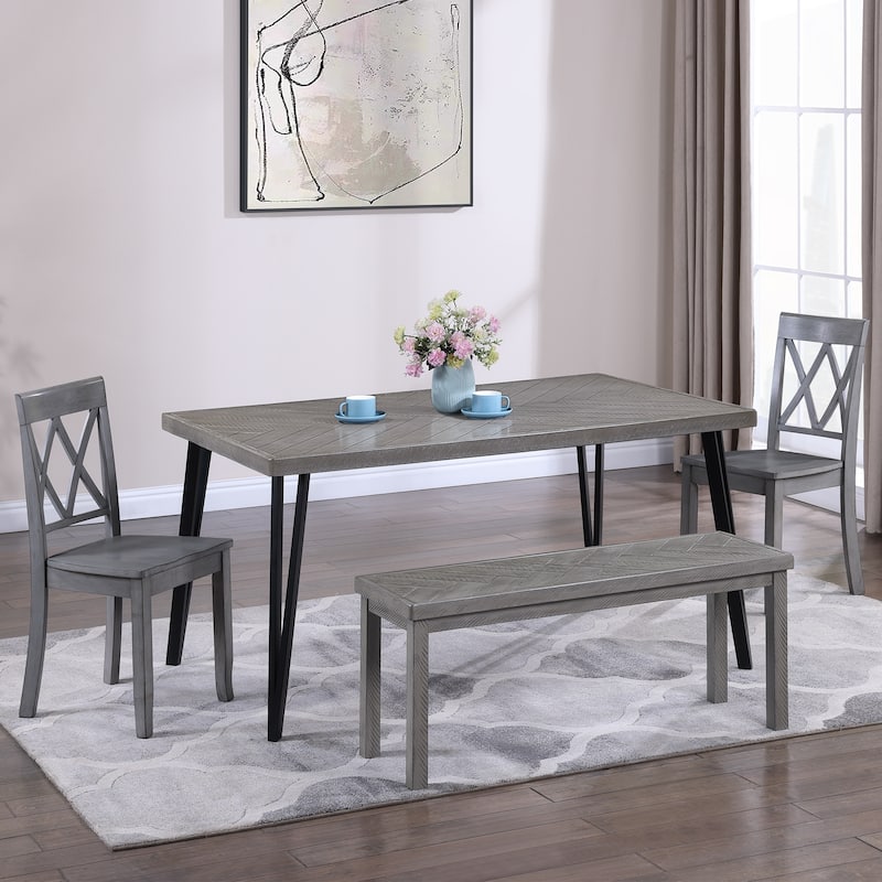 Reclaimed 60" Length Wood Texture and Iron Dining Table - N/A - Grey