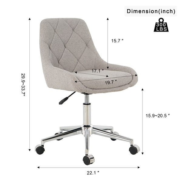 dimension image slide 4 of 5, Modern Teddy Fleece Fabric with Metal Legs with Lift Adjustment, Swivel Office Chair