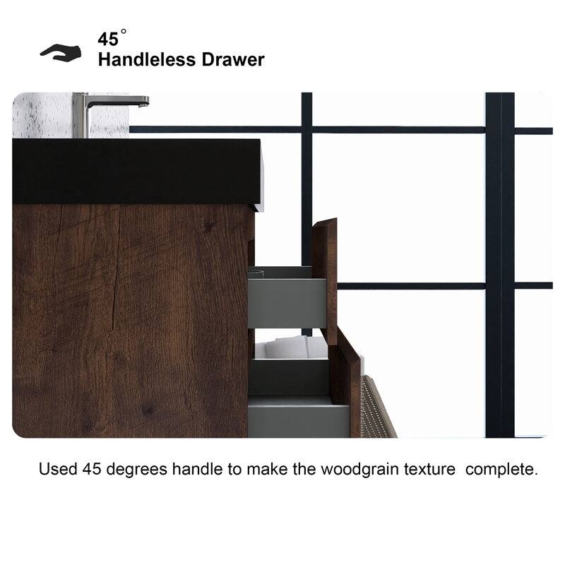 24"/30"/36" Wall-Mounted Bathroom Vanity Set with Black Integrated Quartz Sand Sink