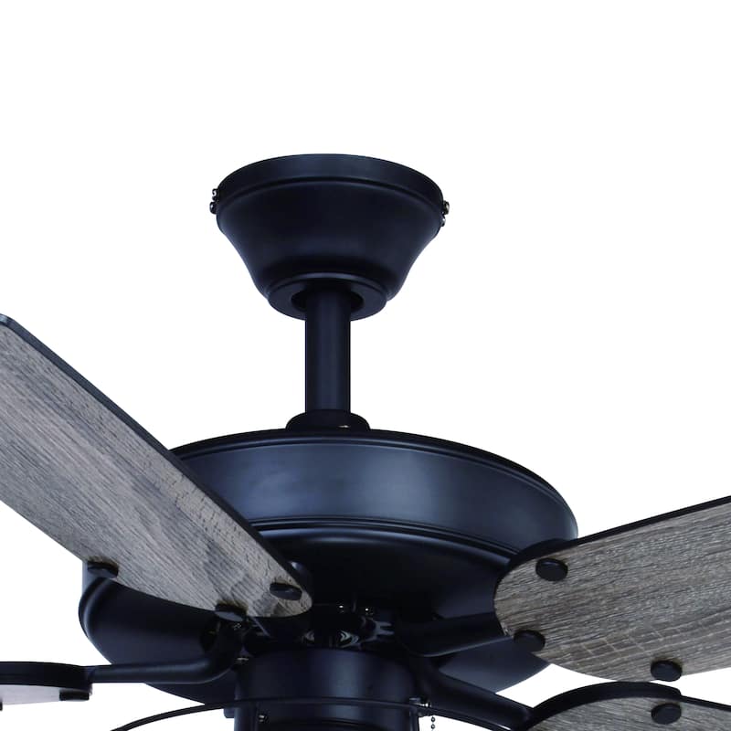 Reed 48-in. Matte Black Farmhouse Ceiling Fan with LED Cage Light Kit and Pull Chains - 48-in W x 20-in H x 48-in D