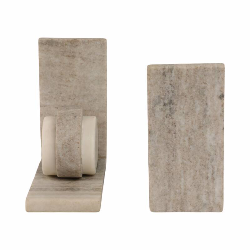 Modern Onyx and Marble Bookends - Set of 2, 6", Beige & Ivory - 6.0"