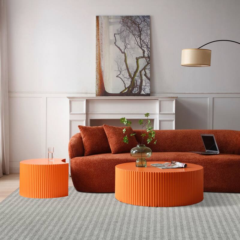 Modern Glam 36 inches Handcraft Relief Side End Round Coffee Table for Living Room