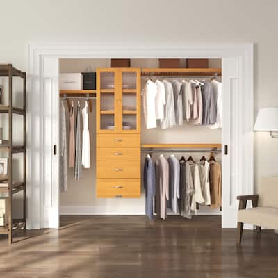 John Louis Home Solid Wood Walk-In Closet System with 4-Drawers Honey Maple