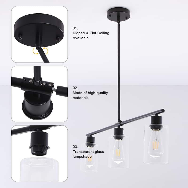 3-Light Adjustable Pendant Light Fixtures with Clear Glass Shade