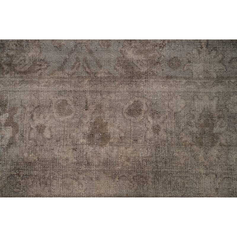 Hand-knotted Transitional Silk Carpet Grey Oushak Rug Floral Oriental Area Rug - 8' 0'' X 5' 7''