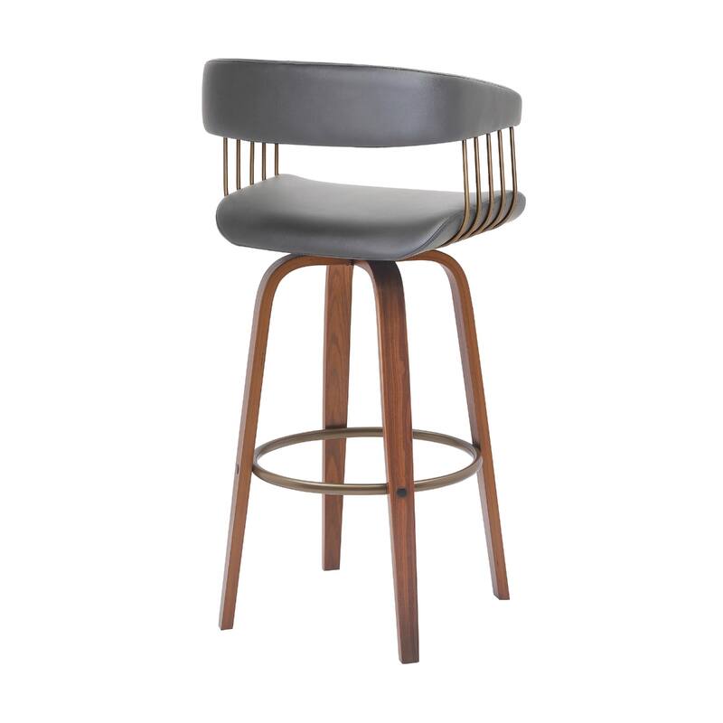 Modern Faux Leather Swivel Bar Stool with Full Back and Bucket Seat