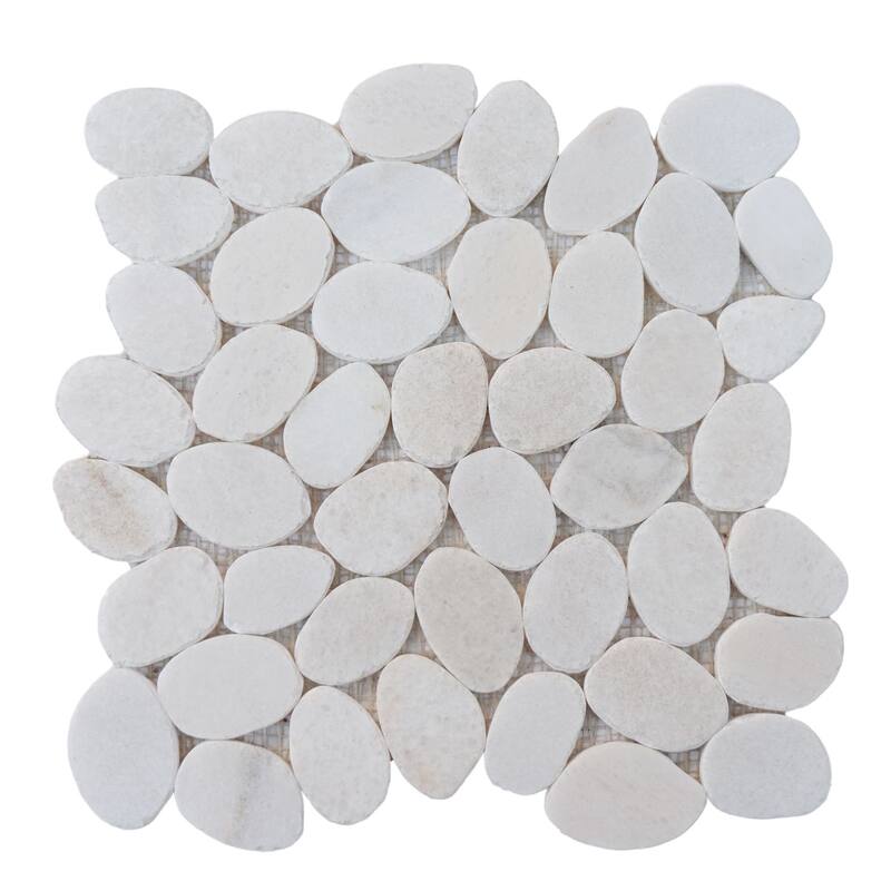 Snow White Sliced Pebble Mosaic, Backsplash Kitchen Walls, Shower and Bathroom Floors 12" X 12" (5 Sqft per case)