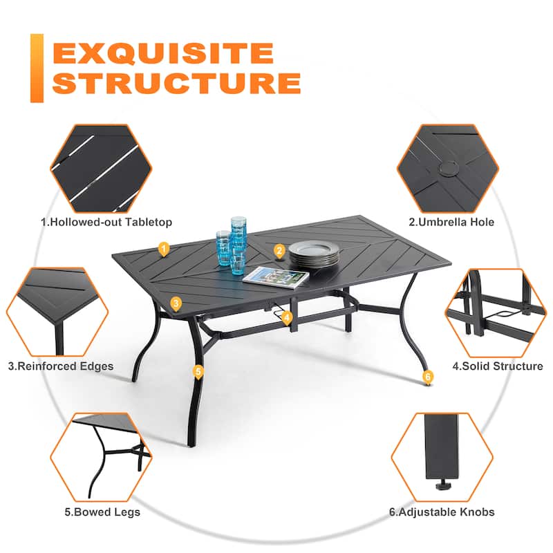 Outdoor Dining Set of 7, Textilene Chairs and Iron Splicing Dining Table