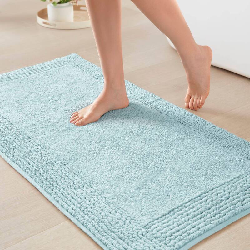 1 PCS 17x24" Cotton Tufted 3000 GSM Reversible Bath Rug Blue