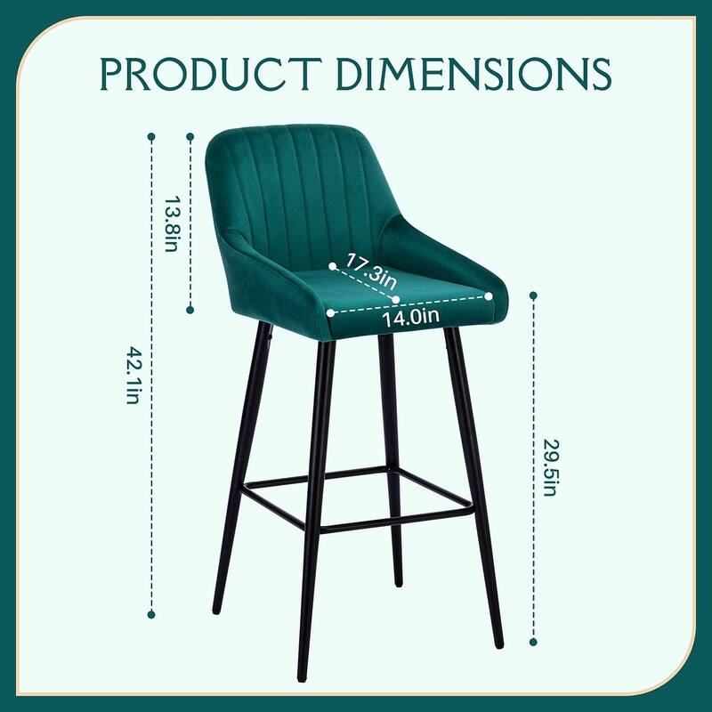 Modern Velvet Upholstered Bar Stools with backs, Set of 2