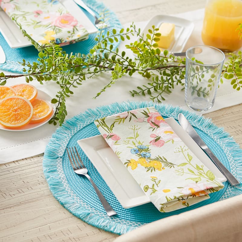 DII Nautical Blue Round Fringed Placemat Set/6