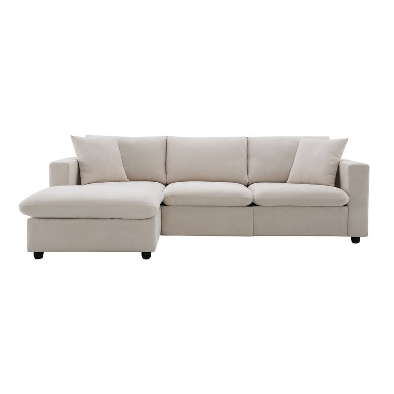 4-Seat Polyester L-Shaped Sectional Sofa with Convertible Ottoman