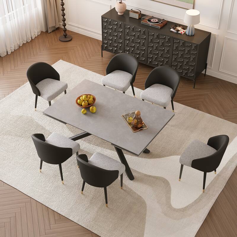 9 - Piece Extendable Rectangular Sintered Stone Cross Legs Dining Set With 8 Chairs For Home or Villa