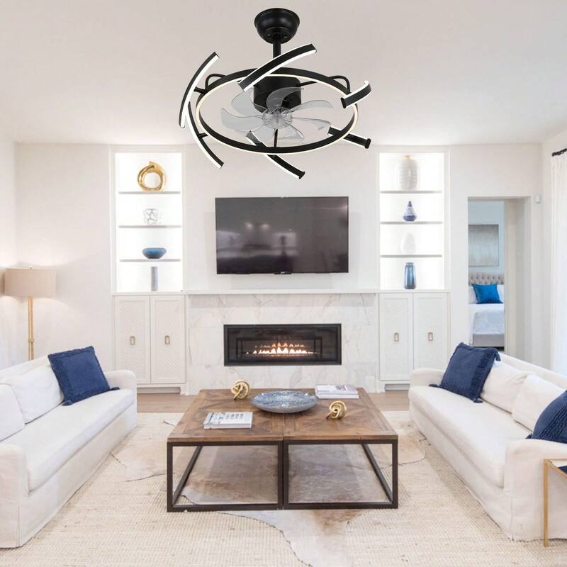 Cusp Barn 24-Inch Dimmable LED 6-DIY Shape Smart Ceiling Fan With Light, 6-Speed Reversible Ceiling Fan Light With Remote