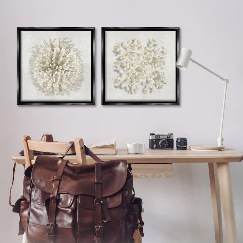 Stupell Distinct Natural Coral Framed Floater Canvas Wall Art Design By Caroline Kelly (Set of 2)