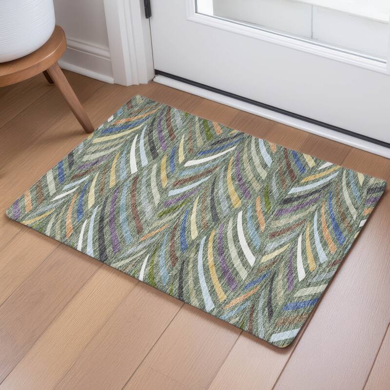 Machine Washable Indoor/ Outdoor Modern Feather Chantille Rug
