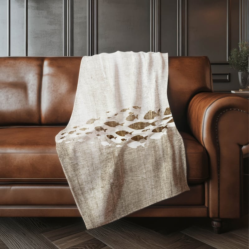 Premium Machine Washable Modern Sea Life Sherpa Throw Blanket - Taupe - 4'2" x 5'10"