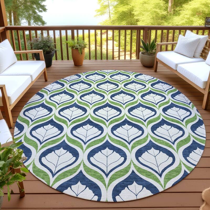 Machine Washable Indoor/ Outdoor Modern Trellis Chantille Rug - Blue - 8' x 8'