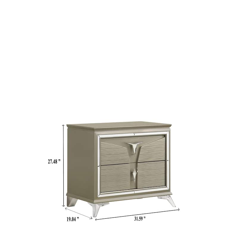 Samantha Modern Style 2-Drawer Nightstand Made With Wood & Mirrored Accents - Silver