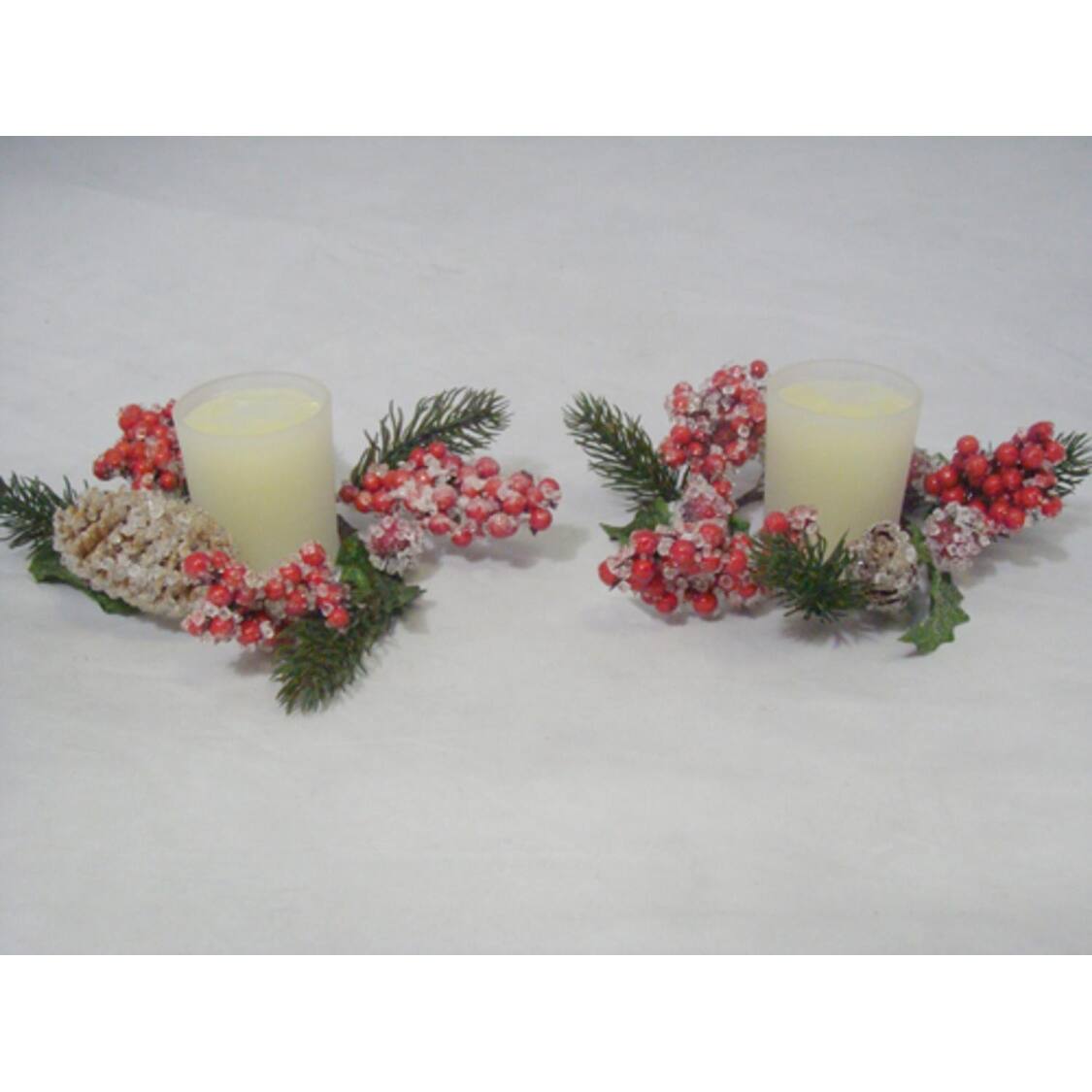 Shop Pack Of 2 Iced Pine Cone Holly Berry Christmas Candle Rings With Candles Overstock 18859003
