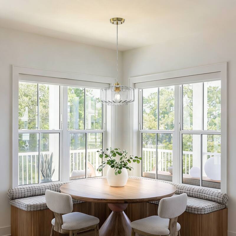 Starsky 1-Light Textured Glass Drum Pendant Light