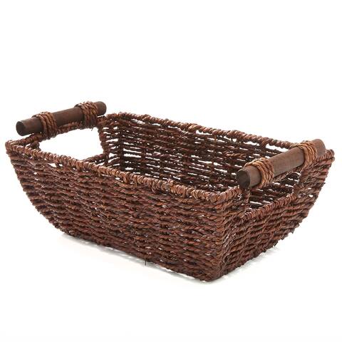 Americanflat Hand Woven Seagrass Storage Basket in Walnut with Wooden Handles and Durable Metal Frame Eco Friendly