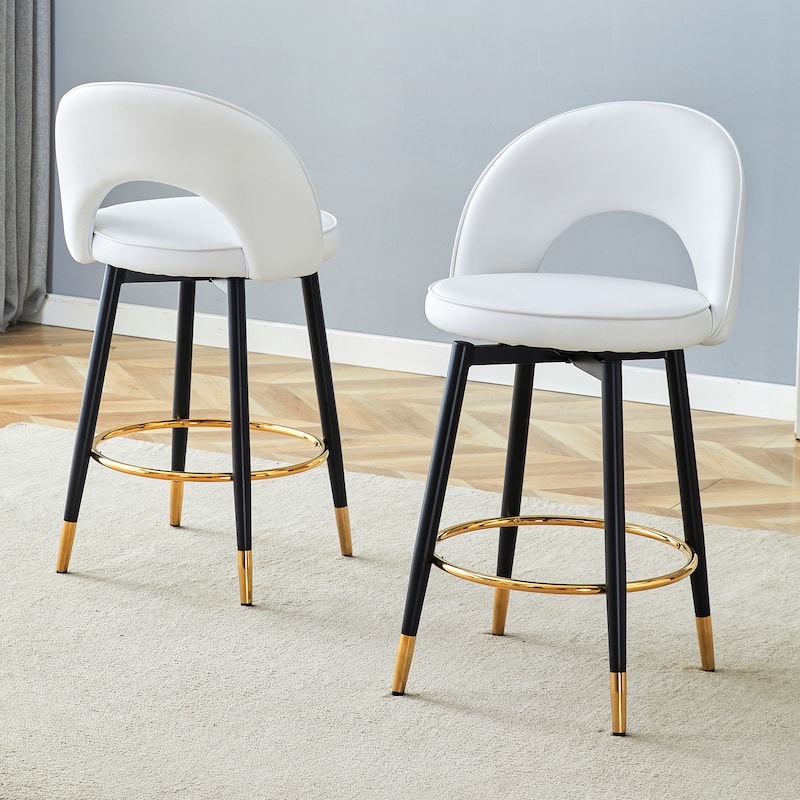 360°Rotatable Bar Chair.Modern Pu Comfortable Upholstered Bar Chair With Smooth And Beautiful Metal Legs.Set Of 2 - White+Black