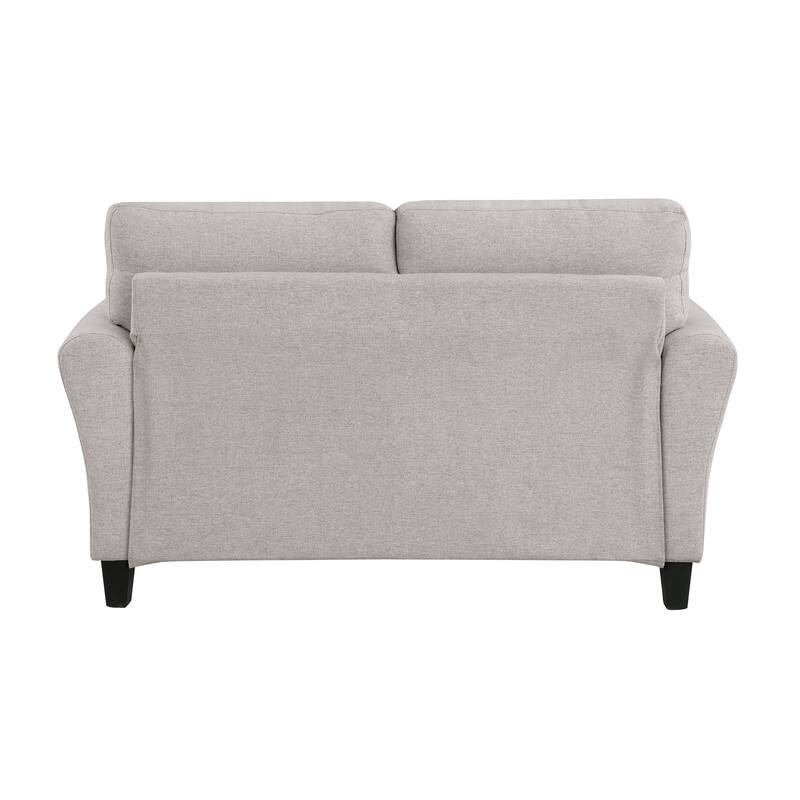Modern 1Pc Loveseat Dark Gray Textured Fabric Upholstered Rounded Arms Attached Cushions Transitional Living Room Furniture