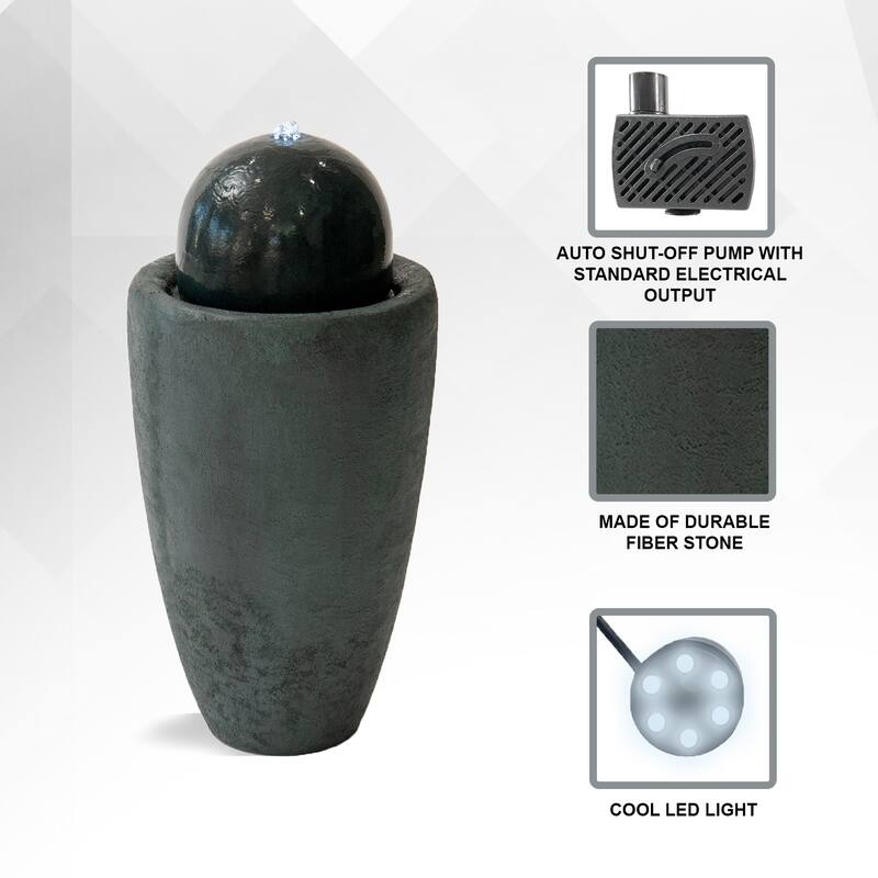 XBrand 25.98"H Modern Round Stone Textured Sphere Water Fountain w/LED Lights, For Indoor/Outdoor, Ball Water Fountain